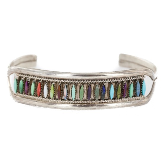 Handmade Certified Authentic Zuni .925 Sterling Silver Natural Turquoise Multicolor Native American Bracelet 12665-0 Handmade Certified Authentic Zuni .925 Sterling Silver Natural Turquoise Multicolor Native American Bracelet 12665-0