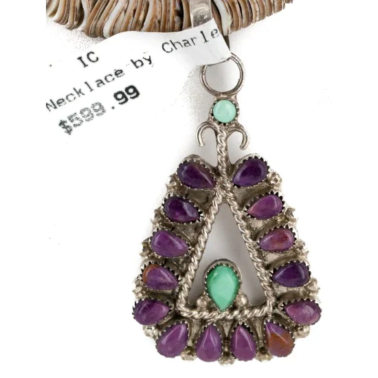 Handmade Certified Authentic Zuni .925 Sterling Silver Petit Point Natural Sugilite Turquoise Native American Necklace 24317-25265-3 Handmade Certified Authentic Zuni .925 Sterling Silver Petit Point Natural Sugilite Turquoise Native American Necklace 24317-25265-3