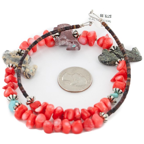 Certified Authentic Carved Horse Navajo .925 Sterling Silver Natural Turquoise Coral Jasper Native American Necklace 34061 Certified Authentic Carved Horse Navajo .925 Sterling Silver Natural Turquoise Coral Jasper Native American Necklace 34061