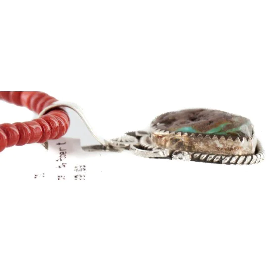 .925 Sterling Silver Handmade Certified Authentic Navajo Natural Turquoise Coral Native American Necklace 12816-16083 .925 Sterling Silver Handmade Certified Authentic Navajo Natural Turquoise Coral Native American Necklace 12816-16083