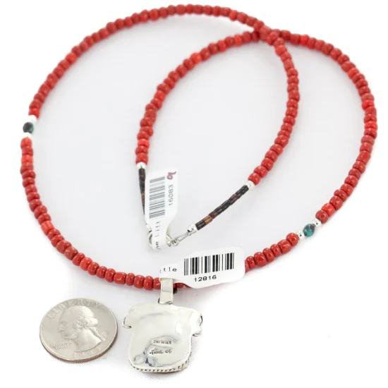 .925 Sterling Silver Handmade Certified Authentic Navajo Natural Turquoise Coral Native American Necklace 12816-16083 .925 Sterling Silver Handmade Certified Authentic Navajo Natural Turquoise Coral Native American Necklace 12816-16083