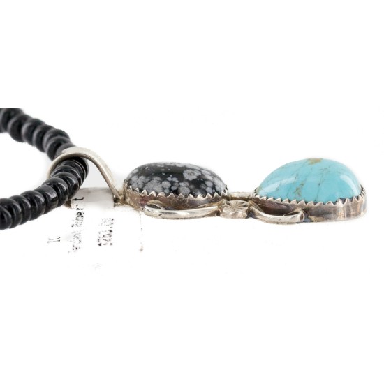 .925 Sterling Silver Handmade Certified Authentic Navajo Natural Turquoise Snowflake stone Black Onyx Native American Necklace 14124-19-16083-3 .925 Sterling Silver Handmade Certified Authentic Navajo Natural Turquoise Snowflake stone Black Onyx Native American Necklace 14124-19-16083-3