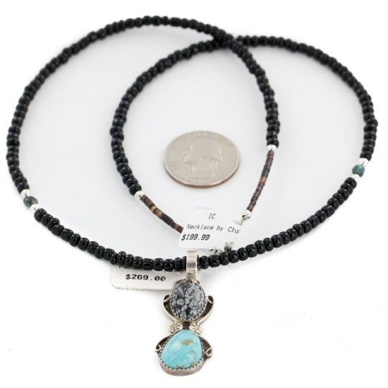 .925 Sterling Silver Handmade Certified Authentic Navajo Natural Turquoise Snowflake stone Black Onyx Native American Necklace 14124-19-16083-3 .925 Sterling Silver Handmade Certified Authentic Navajo Natural Turquoise Snowflake stone Black Onyx Native American Necklace 14124-19-16083-3