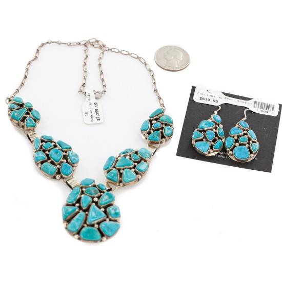 Handmade Certified Authentic Navajo .925 Sterling Silver Natural Turquoise Set Native American Necklace Earrings 15783-17903 Sets NB151120023244 15783-17903 (by LomaSiiva)