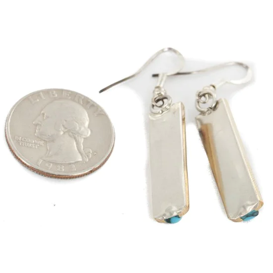 Nickel Handmade Certified Authentic Navajo Inlay Natural Turquoise Coral Native American Earrings 27184-1