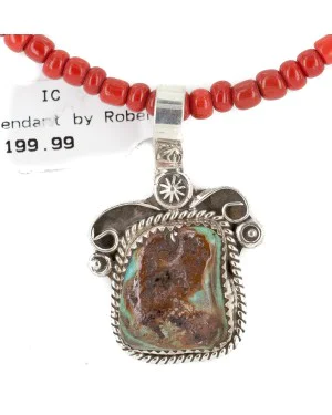 .925 Sterling Silver Handmade Certified Authentic Navajo Natural Turquoise Coral Native American Necklace 12816-16083 .925 Sterling Silver Handmade Certified Authentic Navajo Natural Turquoise Coral Native American Necklace 12816-16083