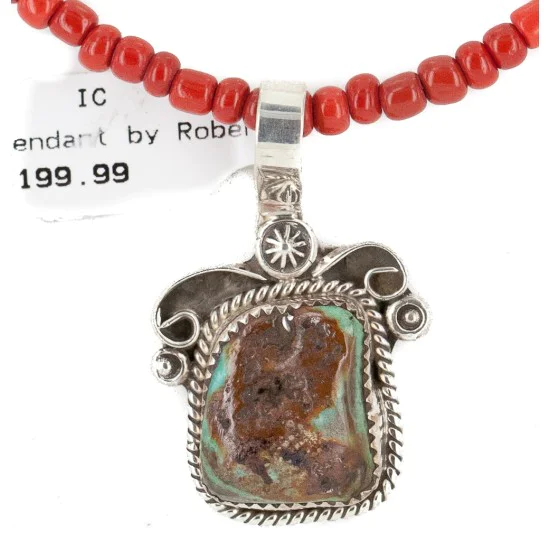 .925 Sterling Silver Handmade Certified Authentic Navajo Natural Turquoise Coral Native American Necklace 12816-16083 .925 Sterling Silver Handmade Certified Authentic Navajo Natural Turquoise Coral Native American Necklace 12816-16083