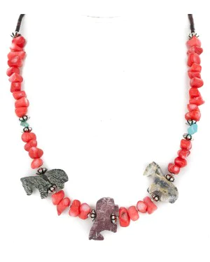 Certified Authentic Carved Horse Navajo .925 Sterling Silver Natural Turquoise Coral Jasper Native American Necklace 34061 Certified Authentic Carved Horse Navajo .925 Sterling Silver Natural Turquoise Coral Jasper Native American Necklace 34061