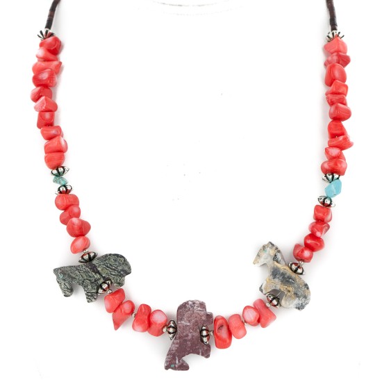 Certified Authentic Carved Horse Navajo .925 Sterling Silver Natural Turquoise Coral Jasper Native American Necklace 34061 Certified Authentic Carved Horse Navajo .925 Sterling Silver Natural Turquoise Coral Jasper Native American Necklace 34061