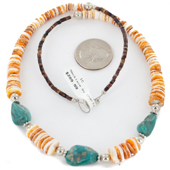 Certified Authentic Navajo .925 Sterling Silver Natural Graduated Spiny Oyster Turquoise Native American Necklace 34060 Certified Authentic Navajo .925 Sterling Silver Natural Graduated Spiny Oyster Turquoise Native American Necklace 34060