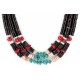 Certified Authentic 3 Strand Navajo .925 Sterling Silver Natural Turquoise Heishi Coral Native American Necklace 16085
