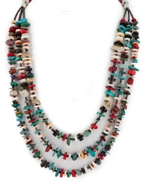 Certified Authentic 3 Strand Navajo .925 Sterling Silver Natural Turquoise Multicolor Native American Necklace 25282 Certified Authentic 3 Strand Navajo .925 Sterling Silver Natural Turquoise Multicolor Native American Necklace 25282