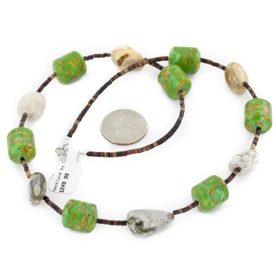 Certified Authentic Navajo .925 Sterling Silver Natural Jasper and Composite Gaspeite Native American Necklace 16087 Certified Authentic Navajo .925 Sterling Silver Natural Jasper and Composite Gaspeite Native American Necklace 16087