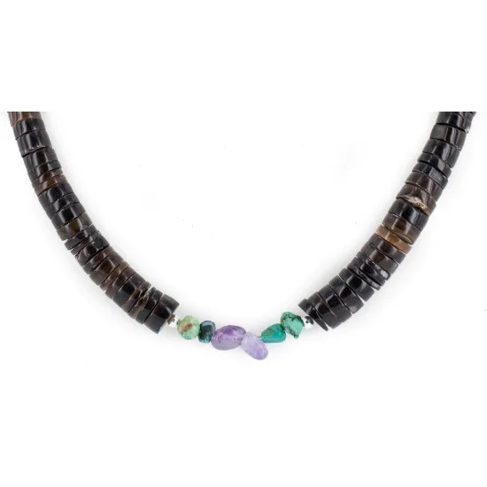 Certified Authentic Navajo .925 Sterling Silver Natural Turquoise Amethyst Heishi Native American Necklace 25285-3 Certified Authentic Navajo .925 Sterling Silver Natural Turquoise Amethyst Heishi Native American Necklace 25285-3