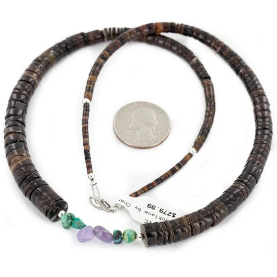 Certified Authentic Navajo .925 Sterling Silver Natural Turquoise Amethyst Heishi Native American Necklace 25285-3 Certified Authentic Navajo .925 Sterling Silver Natural Turquoise Amethyst Heishi Native American Necklace 25285-3