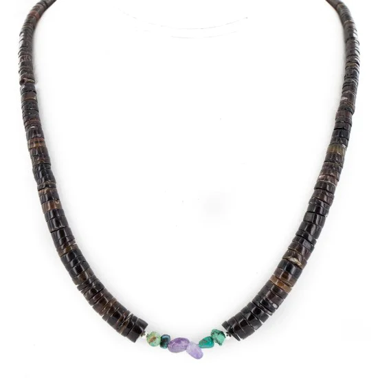 Certified Authentic Navajo .925 Sterling Silver Natural Turquoise Amethyst Heishi Native American Necklace 25285-3 Certified Authentic Navajo .925 Sterling Silver Natural Turquoise Amethyst Heishi Native American Necklace 25285-3