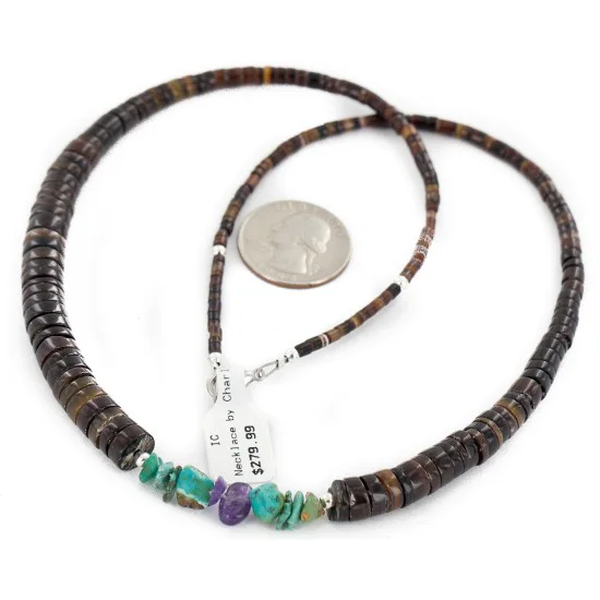 Certified Authentic Navajo .925 Sterling Silver Natural Turquoise Heishi Amethyst Native American Necklace 25285-2 Certified Authentic Navajo .925 Sterling Silver Natural Turquoise Heishi Amethyst Native American Necklace 25285-2