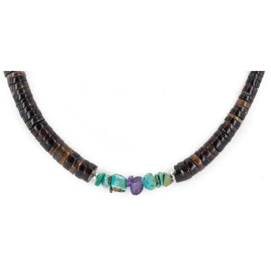 Certified Authentic Navajo .925 Sterling Silver Natural Turquoise Heishi Amethyst Native American Necklace 25285-2 Certified Authentic Navajo .925 Sterling Silver Natural Turquoise Heishi Amethyst Native American Necklace 25285-2