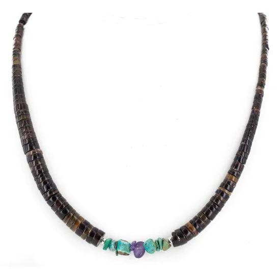 Certified Authentic Navajo .925 Sterling Silver Natural Turquoise Heishi Amethyst Native American Necklace 25285-2 Certified Authentic Navajo .925 Sterling Silver Natural Turquoise Heishi Amethyst Native American Necklace 25285-2
