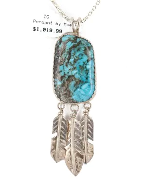 Feather Certified Authentic .925 Sterling Silver Handmade Navajo Natural Turquoise Native American Necklace 14990 Feather Certified Authentic .925 Sterling Silver Handmade Navajo Natural Turquoise Native American Necklace 14990