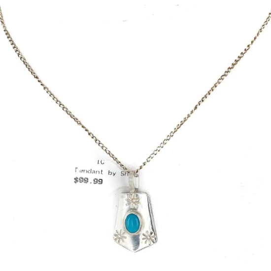 Certified Authentic .925 Sterling Silver Handmade Navajo Natural Turquoise Native American Necklace 24423-2