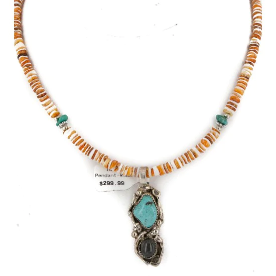 Certified Authentic .925 Sterling Silver Handmade Navajo Natural Turquoise Agate Spiny Oyster Native American Necklace 15939-4-25277 Certified Authentic .925 Sterling Silver Handmade Navajo Natural Turquoise Agate Spiny Oyster Native American Necklace 15939-4-25277