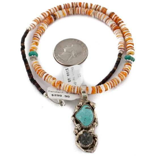 Certified Authentic .925 Sterling Silver Handmade Navajo Natural Turquoise Agate Spiny Oyster Native American Necklace 15939-4-25277 Certified Authentic .925 Sterling Silver Handmade Navajo Natural Turquoise Agate Spiny Oyster Native American Necklace 15939-4-25277