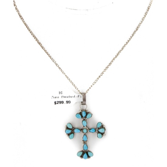 Handmade Cross Certified Authentic Zuni .925 Sterling Silver Natural Turquoise Native American Necklace 24368 Handmade Cross Certified Authentic Zuni .925 Sterling Silver Natural Turquoise Native American Necklace 24368
