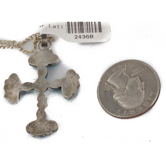 Handmade Cross Certified Authentic Zuni .925 Sterling Silver Natural Turquoise Native American Necklace 24368 Handmade Cross Certified Authentic Zuni .925 Sterling Silver Natural Turquoise Native American Necklace 24368