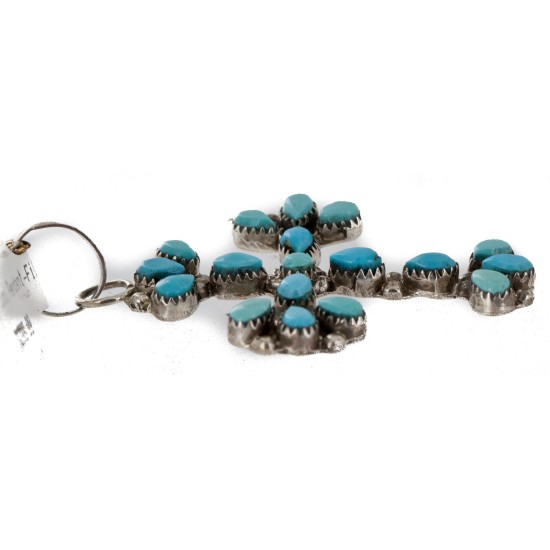 Handmade Cross Certified Authentic Zuni .925 Sterling Silver Natural Turquoise Native American Necklace 24368 Handmade Cross Certified Authentic Zuni .925 Sterling Silver Natural Turquoise Native American Necklace 24368