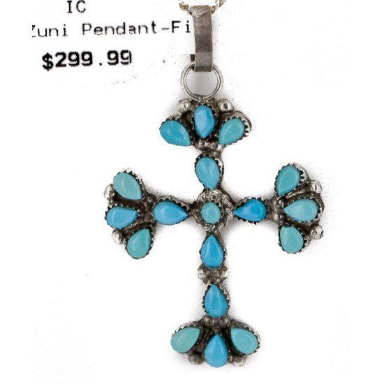 Handmade Cross Certified Authentic Zuni .925 Sterling Silver Natural Turquoise Native American Necklace 24368 Handmade Cross Certified Authentic Zuni .925 Sterling Silver Natural Turquoise Native American Necklace 24368