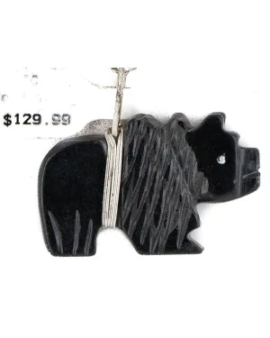 Hand Carved Fetish Certified Authentic Zuni .925 Sterling Silver Natural Jet Native American Necklace 14466 Hand Carved Fetish Certified Authentic Zuni .925 Sterling Silver Natural Jet Native American Necklace 14466