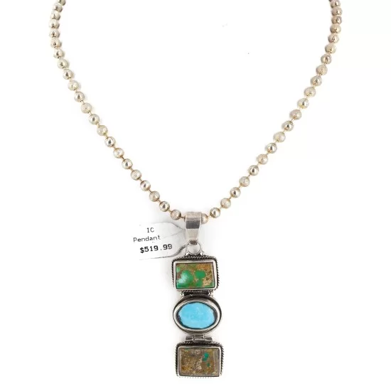 Handmade Certified Authentic Navajo .925 Sterling Silver Natural Turquoise Native American Necklace 24119