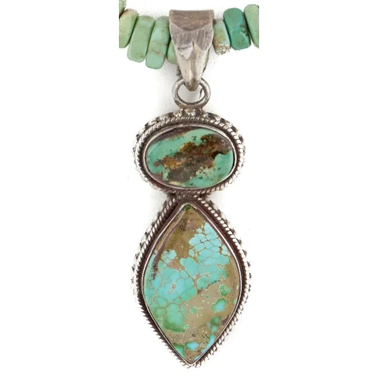 Handmade Navajo .925 Sterling Silver Natural Turquoise and Turquoise Native American Necklace 10053