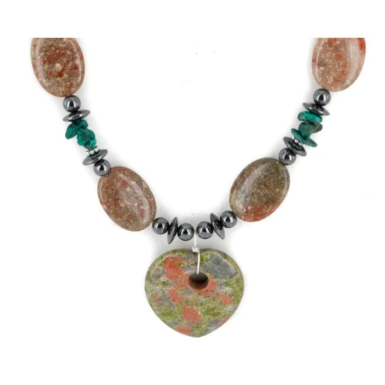 Certified Authentic Heart Navajo .925 Sterling Silver Natural Turquoise Green Jasper Hematite Native American Necklace 16092-7 Certified Authentic Heart Navajo .925 Sterling Silver Natural Turquoise Green Jasper Hematite Native American Necklace 16092-7