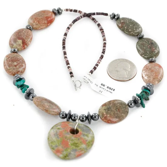 Certified Authentic Heart Navajo .925 Sterling Silver Natural Turquoise Green Jasper Hematite Native American Necklace 16092-7 Certified Authentic Heart Navajo .925 Sterling Silver Natural Turquoise Green Jasper Hematite Native American Necklace 16092-7