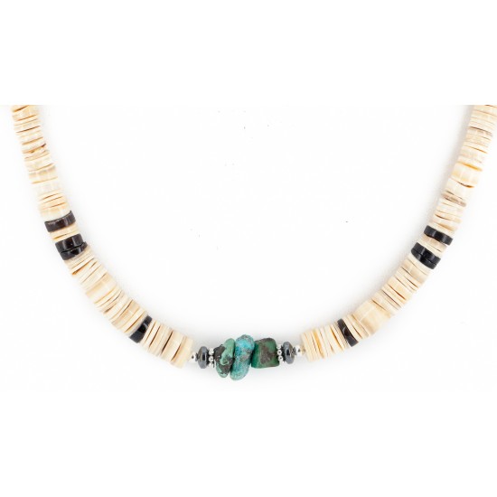 Certified Authentic Navajo .925 Sterling Silver Natural Turquoise Graduated Melon Shell Hematite Native American Necklace 14905-3 Certified Authentic Navajo .925 Sterling Silver Natural Turquoise Graduated Melon Shell Hematite Native American Necklace 14905-3