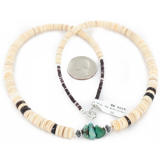 Certified Authentic Navajo .925 Sterling Silver Natural Turquoise Graduated Melon Shell Hematite Native American Necklace 14905-3 Certified Authentic Navajo .925 Sterling Silver Natural Turquoise Graduated Melon Shell Hematite Native American Necklace 14905-3
