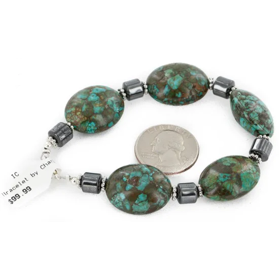 Certified Authentic Navajo .925 Sterling Silver Composite Turquoise Hematite Native American Bracelet 12892-3