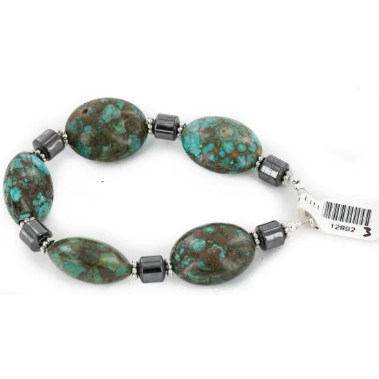 Certified Authentic Navajo .925 Sterling Silver Composite Turquoise Hematite Native American Bracelet 12892-3