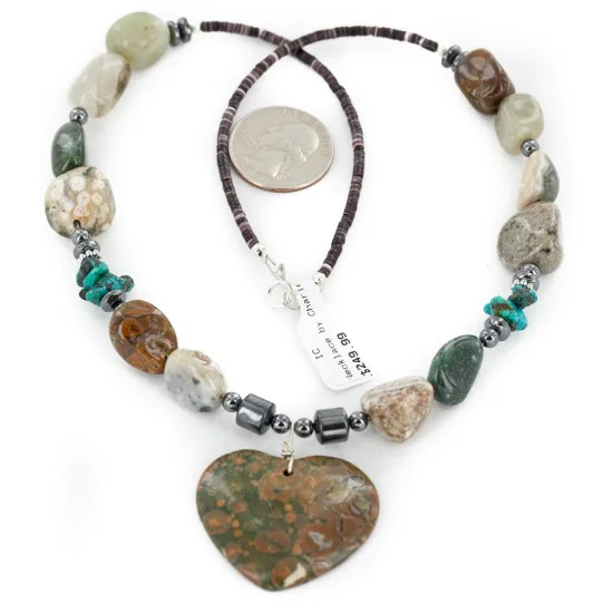 Certified Authentic Heart Navajo .925 Sterling Silver Natural Turquoise Green Jasper Hematite Native American Necklace 16090-4 Certified Authentic Heart Navajo .925 Sterling Silver Natural Turquoise Green Jasper Hematite Native American Necklace 16090-4