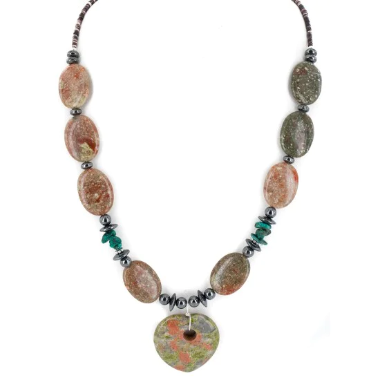 Certified Authentic Heart Navajo .925 Sterling Silver Natural Turquoise Green Jasper Hematite Native American Necklace 16092-7 Certified Authentic Heart Navajo .925 Sterling Silver Natural Turquoise Green Jasper Hematite Native American Necklace 16092-7
