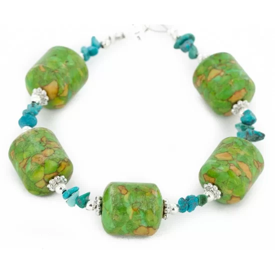 Navajo .925 Sterling Silver Natural Turquoise and Composite Gaspeite Bracelet NB151125214947