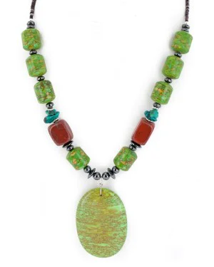 Certified Authentic Navajo .925 Sterling Silver Natural Turquoise Gaspeite Red Jasper Hematite Native American Necklace 16091-4