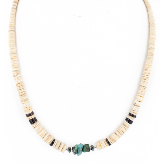 Certified Authentic Navajo .925 Sterling Silver Natural Turquoise Graduated Melon Shell Hematite Native American Necklace 14905-3 Certified Authentic Navajo .925 Sterling Silver Natural Turquoise Graduated Melon Shell Hematite Native American Necklace 14905-3