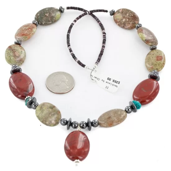 Certified Authentic Navajo .925 Sterling Silver Natural Turquoise Jasper Hematite Native American Necklace 16092-6 Certified Authentic Navajo .925 Sterling Silver Natural Turquoise Jasper Hematite Native American Necklace 16092-6