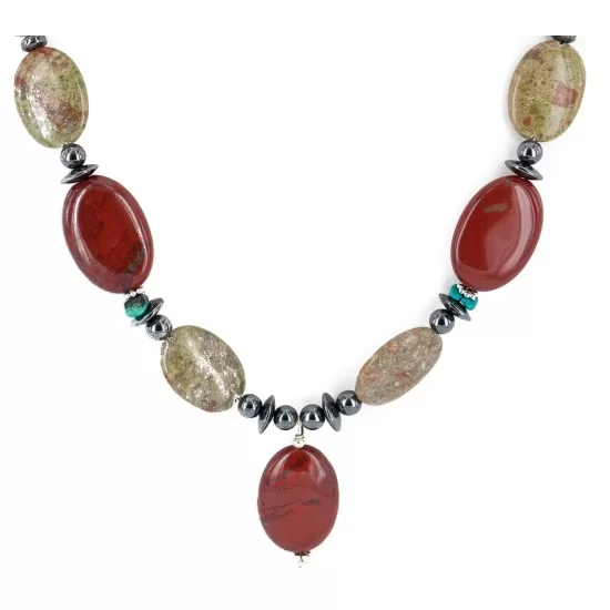 Certified Authentic Navajo .925 Sterling Silver Natural Turquoise Jasper Hematite Native American Necklace 16092-6 Certified Authentic Navajo .925 Sterling Silver Natural Turquoise Jasper Hematite Native American Necklace 16092-6