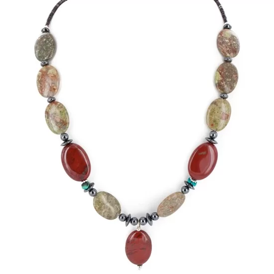 Certified Authentic Navajo .925 Sterling Silver Natural Turquoise Jasper Hematite Native American Necklace 16092-6 Certified Authentic Navajo .925 Sterling Silver Natural Turquoise Jasper Hematite Native American Necklace 16092-6