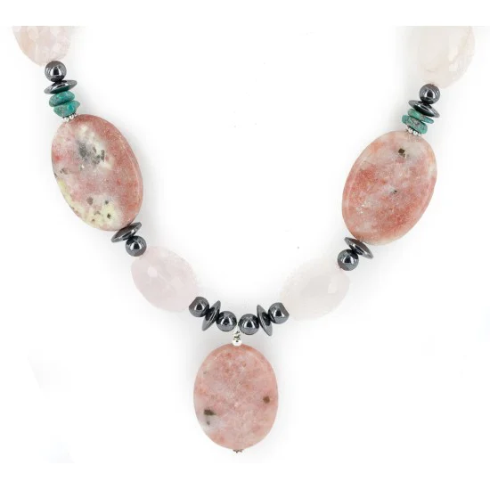 Certified Authentic Navajo .925 Sterling Silver Natural Turquoise Jasper Pink Quartz Hematite Native American Necklace 16091-2 Certified Authentic Navajo .925 Sterling Silver Natural Turquoise Jasper Pink Quartz Hematite Native American Necklace 16091-2