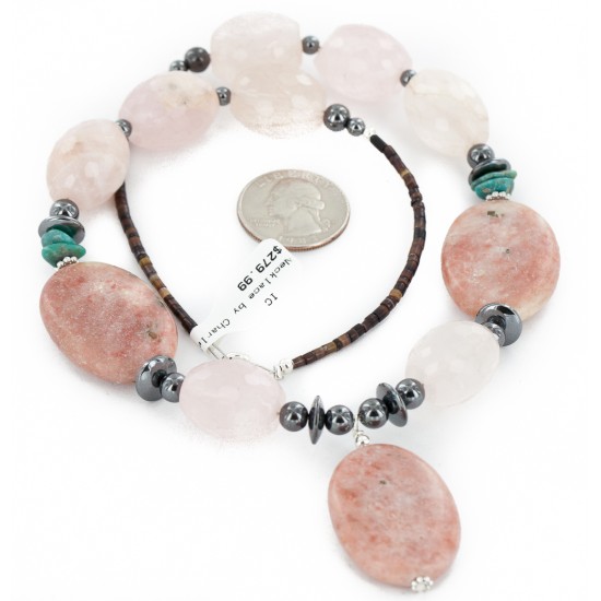 Certified Authentic Navajo .925 Sterling Silver Natural Turquoise Jasper Pink Quartz Hematite Native American Necklace 16091-2 Clearance NB151125191654 16091-2 (by LomaSiiva)